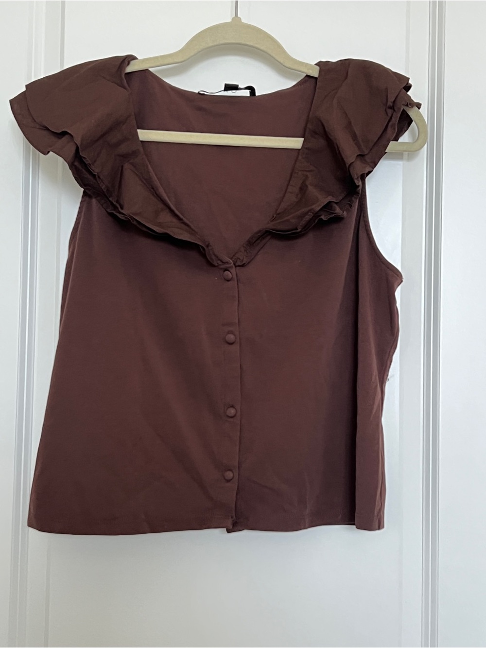 Marc New York Brown Ruffle Collar Sleeveless Button-Front Blouse